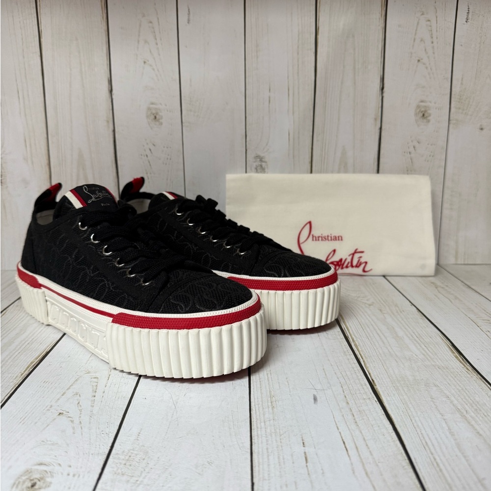 Christian Louboutin Super Pedro CL Platform Canvas Sneaker Black Sz 39 / 9